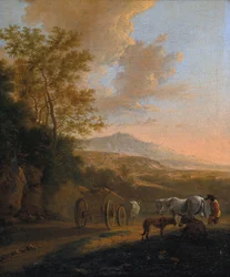 Italienische Landschaft mit einem Ochsenkarren